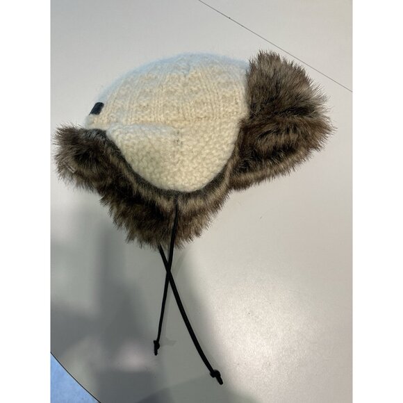 J Davidsson Icelandic Wool Cable Knit Fur Trapper Hat Earflap Beanie Unisex OS